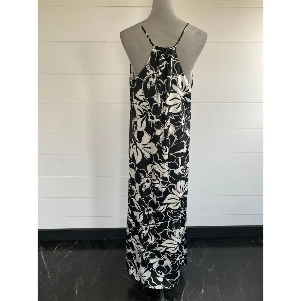 NICOLE MILLER Sleeveless Floral Print Satin Maxi Dress Sz M NWT/001